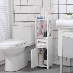 Kelvenix Single door bathroom cabinet Wood Slim Shelf Cupboard Storage in White - thumbnail 3