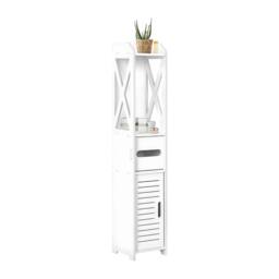 Kelvenix Single door bathroom cabinet Wood Slim Shelf Cupboard Storage in White - thumbnail 1
