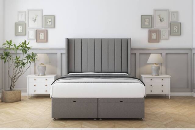 "Comfort Beds Palermo Dumfries Ottoman Bed Base-54"" Wingback Headboard in Light Grey - Size: King" - image 1