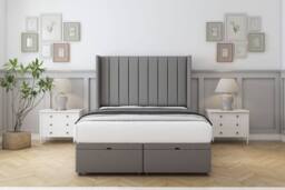 "Comfort Beds Palermo Dumfries Ottoman Bed Base-54"" Wingback Headboard in Light Grey - Size: King" - thumbnail 1