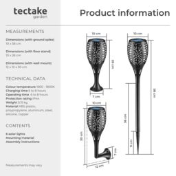 tectake Solar Garden Lights - Set Of 6 Flare in Black - Size: 6 Pack - thumbnail 6