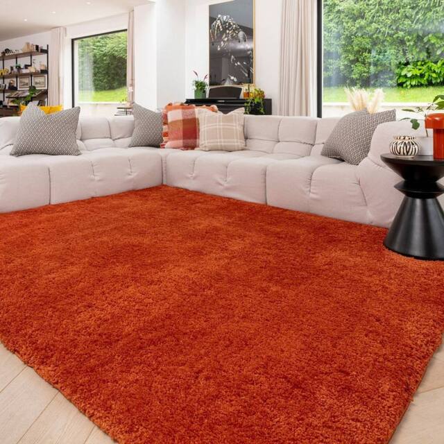 Kukoon Machine Washable Shaggy Rug Luxury Pile Terracotta Bedroom Mat in Burnt Orange - Size: 120 cm x 170 cm - image 1