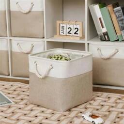 SPETLEK 33*33Beige 3PC Fabric Foldable Storage Box Shelf Baskets in Beige - Size: Large - thumbnail 3