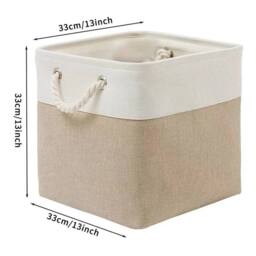 SPETLEK 33*33Beige 3PC Fabric Foldable Storage Box Shelf Baskets in Beige - Size: Large - thumbnail 2