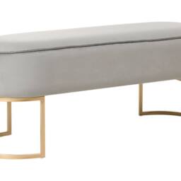 Wyld and Coco Light Grey Velvet Bed Bench with Gold Accent Legs Oval Seat - thumbnail 2