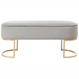 Wyld and Coco Light Grey Velvet Bed Bench with Gold Accent Legs Oval Seat - thumbnail 3