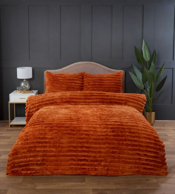 Rapport Home Chunky Ribbed Fur Polyester Soft & Cozy Duvet Cover Set With Pillowcase in Orange - Size: Single - image 1