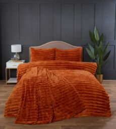 Rapport Home Chunky Ribbed Fur Polyester Soft & Cozy Duvet Cover Set With Pillowcase in Orange - Size: Single - thumbnail 4