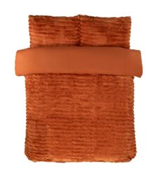 Rapport Home Chunky Ribbed Fur Polyester Soft & Cozy Duvet Cover Set With Pillowcase in Orange - Size: Single - thumbnail 2