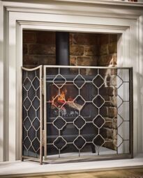 Dibor Vintage Style Pewter Marrakesh Footed Fireplace Guard Fire Screen Guard H63cm x W106cm in Silver - thumbnail 3