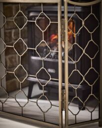Dibor Vintage Style Pewter Marrakesh Footed Fireplace Guard Fire Screen Guard H63cm x W106cm in Silver - thumbnail 5