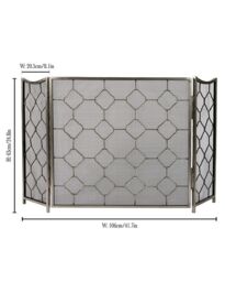 Dibor Vintage Style Pewter Marrakesh Footed Fireplace Guard Fire Screen Guard H63cm x W106cm in Silver - thumbnail 2
