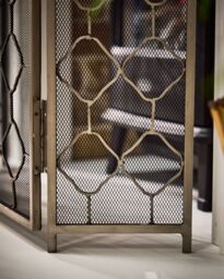 Dibor Vintage Style Pewter Marrakesh Footed Fireplace Guard Fire Screen Guard H63cm x W106cm in Silver - thumbnail 4