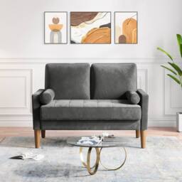 Dprodo 121CM Velvet Love Seat Couch with 2 Pillows in Grey - Size: 1 Pack - thumbnail 2