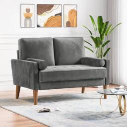 Dprodo 121CM Velvet Love Seat Couch with 2 Pillows in Grey - Size: 1 Pack