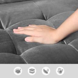 Dprodo 121CM Velvet Love Seat Couch with 2 Pillows in Grey - Size: 1 Pack - thumbnail 4