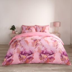 OHS Marble Duvet Cover Set Quilt Bedding Reversible in Pink - Size: King