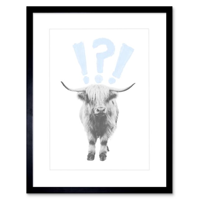 "Artery8 Wall Art Print Scottish Highland Hairy Coo Cow Surprised Expression Scotland Framed Art in Black - Size: W7"" x H9""" - image 1