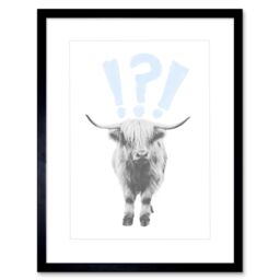"Artery8 Wall Art Print Scottish Highland Hairy Coo Cow Surprised Expression Scotland Framed Art in Black - Size: W7"" x H9""" - thumbnail 1
