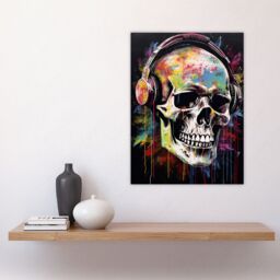 "Artery8 Wall Art Print Hardcore Punk Music Artwork Vibrant Drip Paint Skull With Headphones Poster - Size: W24"" x H32""" - thumbnail 4
