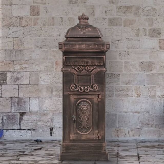 Berkfield Home Pillar Letterbox Aluminium Vintage Style Rustproof Bronze in Brown - image 1