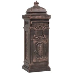 Berkfield Home Pillar Letterbox Aluminium Vintage Style Rustproof Bronze in Brown - thumbnail 2