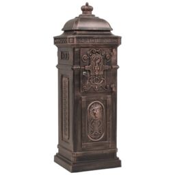 Berkfield Home Pillar Letterbox Aluminium Vintage Style Rustproof Bronze in Brown - thumbnail 6