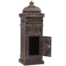 Berkfield Home Pillar Letterbox Aluminium Vintage Style Rustproof Bronze in Brown - thumbnail 4