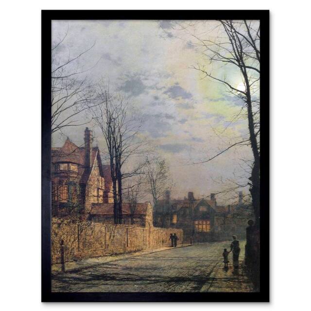 "Artery8 John Atkinson Grimshaw s Moonlit Street Scene Framed Art Print in Grey - Size: W12"" x H16""" - image 1