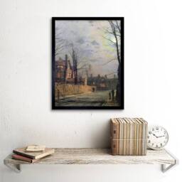 "Artery8 John Atkinson Grimshaw s Moonlit Street Scene Framed Art Print in Grey - Size: W12"" x H16""" - thumbnail 2