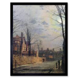 "Artery8 John Atkinson Grimshaw s Moonlit Street Scene Framed Art Print in Grey - Size: W12"" x H16""" - thumbnail 1