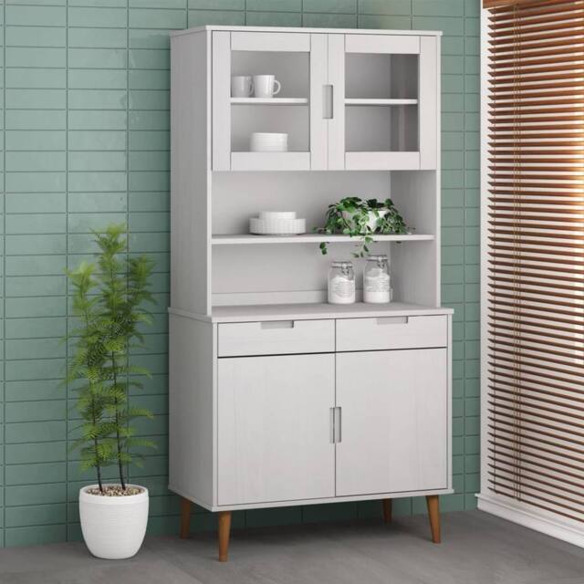 Berkfield Home Top for Highboard MOLDE White 90x35x100 cm Solid Wood Pine - Size: 90 x 35 x 100 cm - image 1
