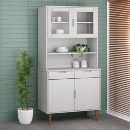Berkfield Home Top for Highboard MOLDE White 90x35x100 cm Solid Wood Pine - Size: 90 x 35 x 100 cm - thumbnail 1