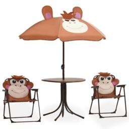 Berkfield Home 3 Piece Kids' Garden Bistro Set with Parasol Brown - thumbnail 1