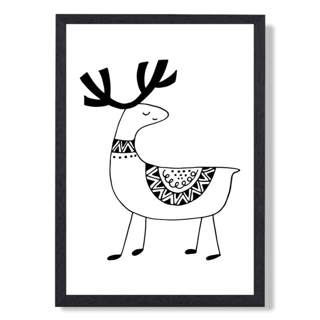 ARTZE Cute Reindeer Scandi Animal Framed Print SIZE: A3 with Black Frame - Size: A2 - image 1