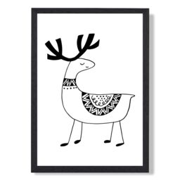 ARTZE Cute Reindeer Scandi Animal Framed Print SIZE: A3 with Black Frame - Size: A2 - thumbnail 1