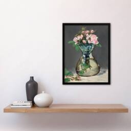 Artery8 Edouard Manet Framed Wall Art Print Moss Roses in a Vase Oil Painting in Grey - Size: A4 - thumbnail 2