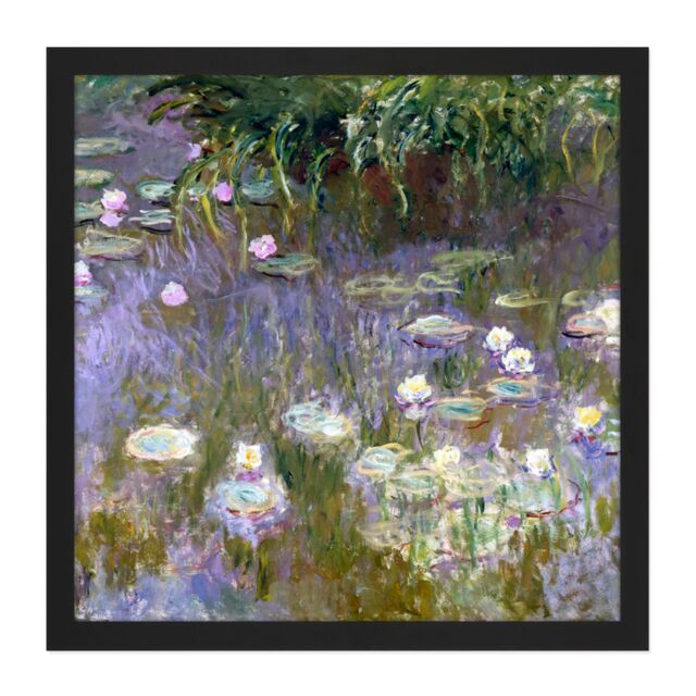 "Artery8 Wall Art Print Claude Monet Water Lilies Painting Square Framed Picture 16X16 Inch in Black - Size: W16"" x H16""" - image 1