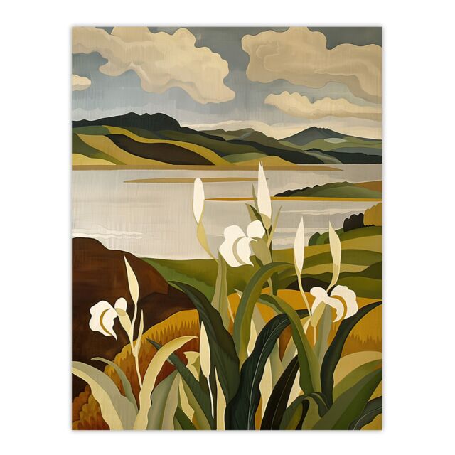 "Artery8 Cornish Coastal Flowers Cornwall Landscape Wall Art Print in Brown - Size: W24"" x H32""" - image 1