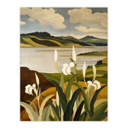 "Artery8 Cornish Coastal Flowers Cornwall Landscape Wall Art Print in Brown - Size: W24"" x H32""" - thumbnail 1