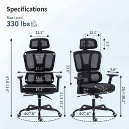 ERGOVEXA Mesh Back Swivel Office Chair Padded Seat Desk Chair with Headrest in Black - thumbnail 2