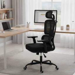ERGOVEXA Mesh Back Swivel Office Chair Padded Seat Desk Chair with Headrest in Black - thumbnail 5