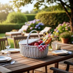 Red Hamper PR011/HOME Wicker Provence Double Lidded Empty Picnic Basket in White - thumbnail 2