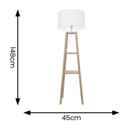 ValueLights Wakefield Quad Base Two Shelf Wooden Floor Lamp with Fabric Shade in White - thumbnail 5