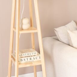ValueLights Wakefield Quad Base Two Shelf Wooden Floor Lamp with Fabric Shade in White - thumbnail 4