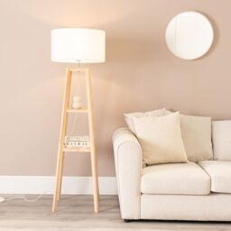 ValueLights Wakefield Quad Base Two Shelf Wooden Floor Lamp with Fabric Shade in White - thumbnail 3