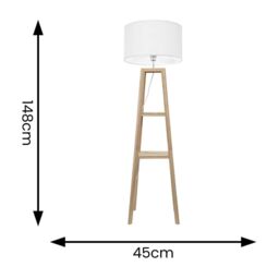 ValueLights Wakefield Quad Base Two Shelf Wooden Floor Lamp with Fabric Shade in White - thumbnail 7