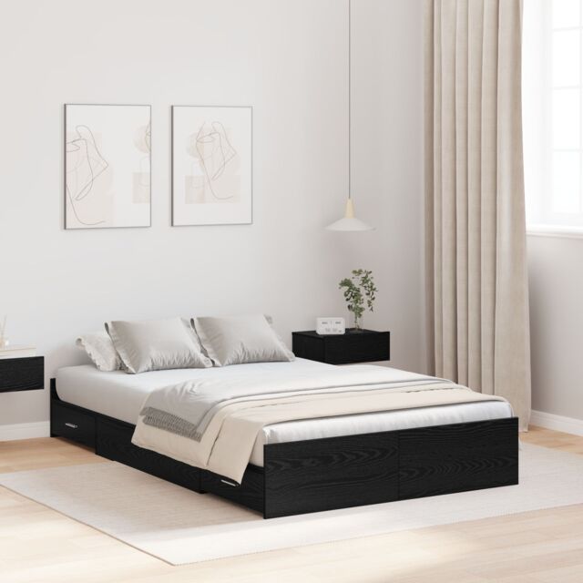 Berkfield Home Storage Bed Frame with Drawer with Headboard with Storage Black oak 120 x 200 cm Wood - image 1