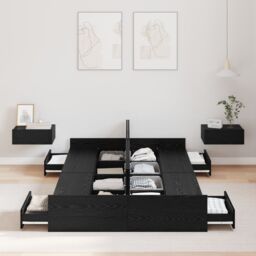 Berkfield Home Storage Bed Frame with Drawer with Headboard with Storage Black oak 120 x 200 cm Wood - thumbnail 4