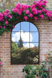 MirrorOutlet Black Metal Framed Arched Window Wall Garden Mirror (120CM X 80CM) - Size: 1 Pack - thumbnail 1